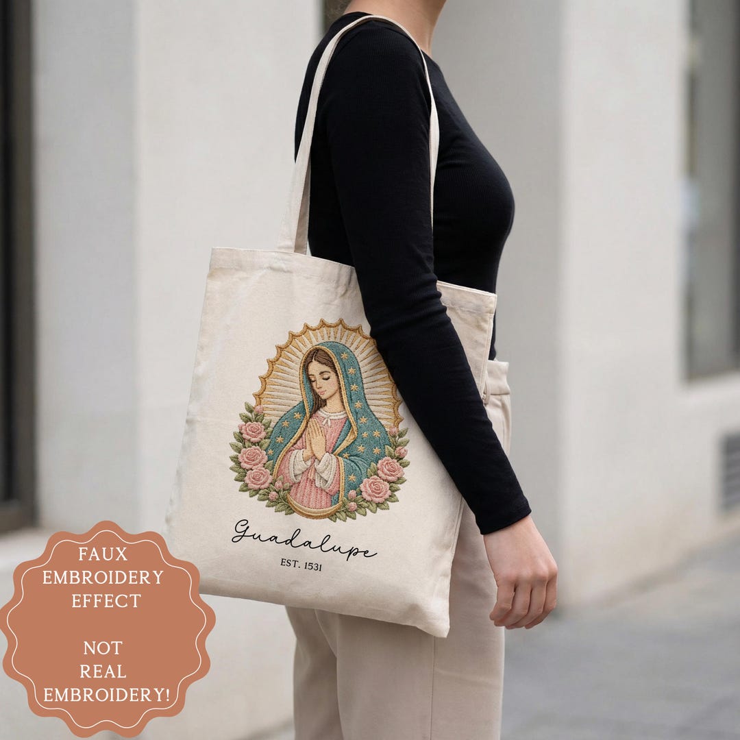 Our Lady of Guadalupe Tote Bag Catholic Gift for Women Faux Embroidery ...