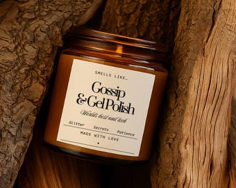 Velas perfumadas Gossip & Gel Polish - Cera de coco y albaricoque, regalo para técnicos de uñas, regalo de spa DIY, tecnología de uñas, aromaterapia, momentos de autocuidado