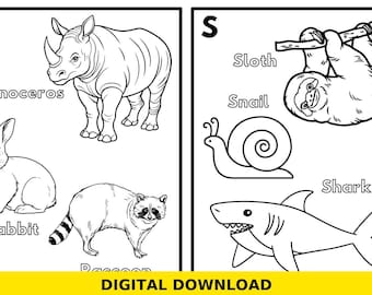 Animals of the Alphabet Coloring Book – ABC Animal Coloring Pages for Kids, Preschool Educational Printable