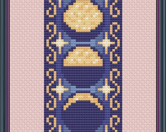 Lunar Bookmark Cross Stitch Pattern: 4 Formats (PDF Digital Download)