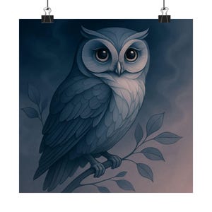 Owl Art Print: Matte Vertical Poster, Woodland Nursery Decor