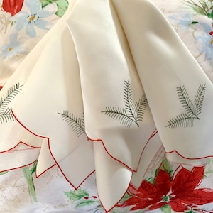 Embroidered Fern Fabric Napkin Set of 4 // Minimalist Christmas Table Linens