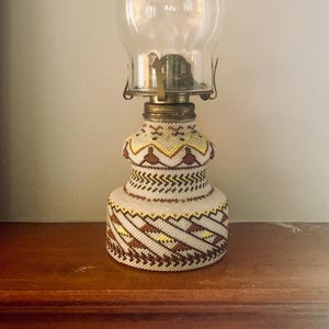 Huichol glazen vintage olielantaarnlamp met kralen /// Indiaans woondecoratie