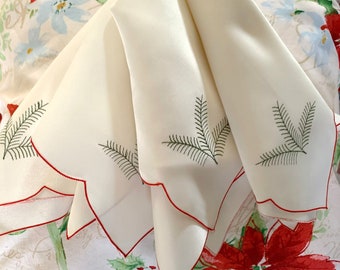 Embroidered Fern Fabric Napkin Set of 4 // Minimalist Christmas Table Linens