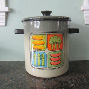 Mid Century Enamel Vegetable Steamer Pot