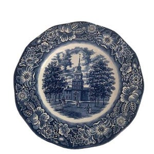 American History Ironstone Dinner Plate Staffordshire Liberty Blue Independence Hall