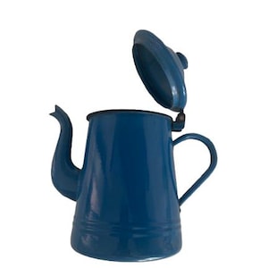 Small Blue Enamel Coffee Pot Vintage 1950s Due Leoni 3/4
