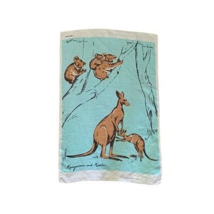 Turquoise Linen Kangaroo Koalas Tea Towel // Australia Decor Francois Design by Neil