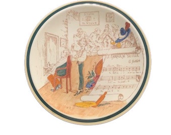 French Reproduction 14 inch Round Plate // Barber of Seville Glazed Vernon Kilns Ceramic Platter