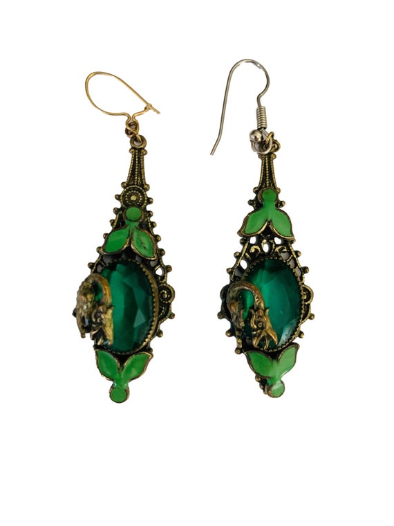 ボヘミアン チェコ グリーン ガラス サーペント イヤリング - Etsy 日本