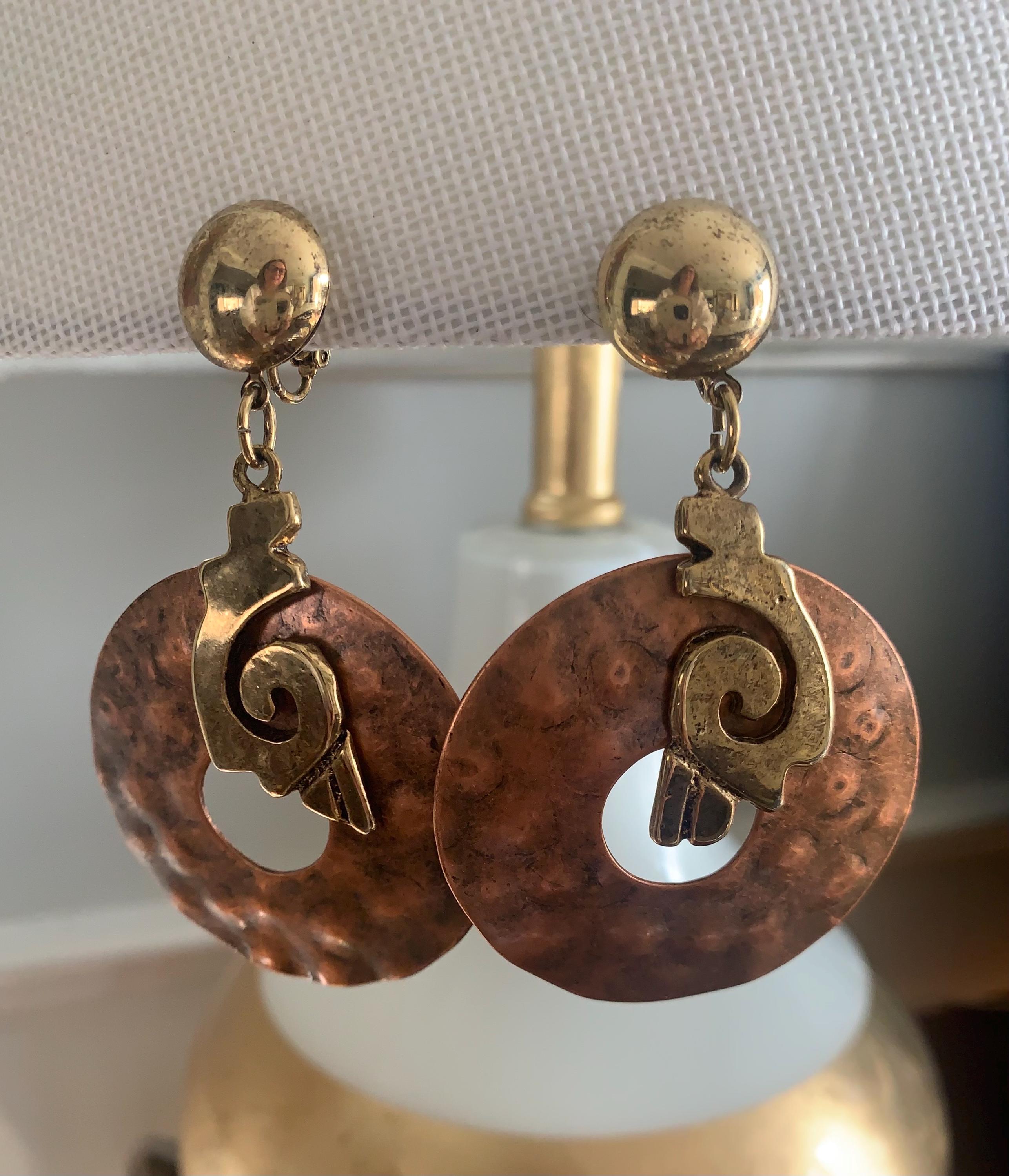 Boucles D'oreilles Clips Cuivre Style Moderne Et Rétro - Occasion En Bon état