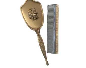 1960s Hand Mirror Comb Set // Vintage Hollywood Regency Ormolu Boudoir Dressing Table