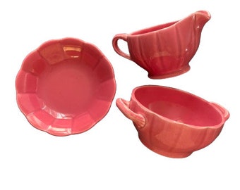 Pink Petalware Ceramic Breakfast Set // Vintage W.S. George Plate Pitcher Bowl