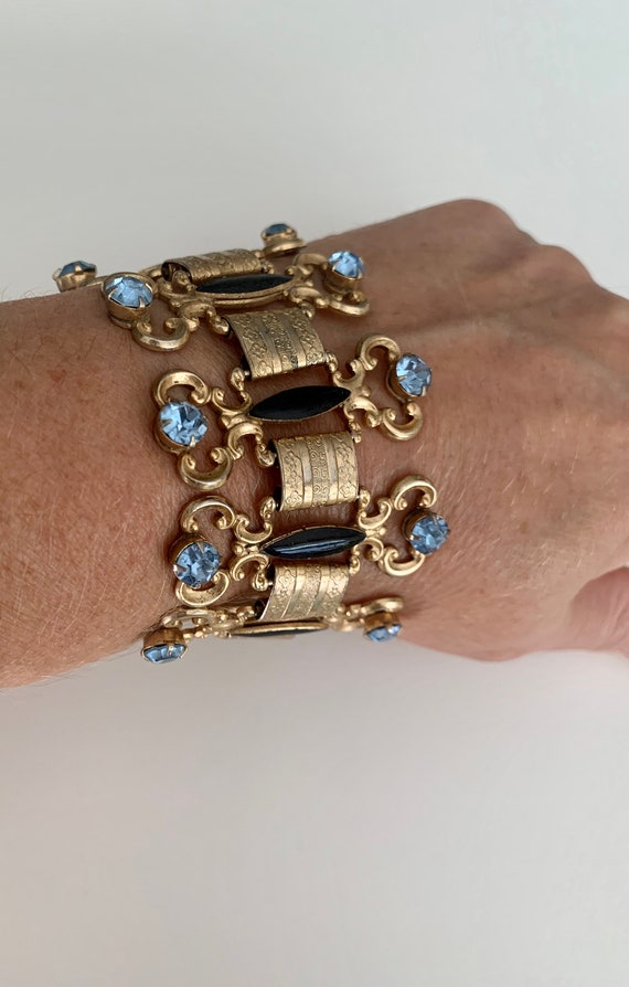 1950s Bracelet Wide Link Blue Rhinestones Black Enamel - Etsy