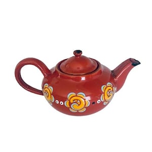 French Enamelware Shabby Farmhouse Teapot Antique Metal Pot