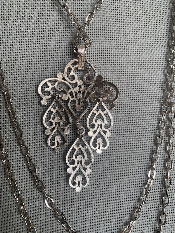Trifari Triple Chain Pendant Necklace - image 7