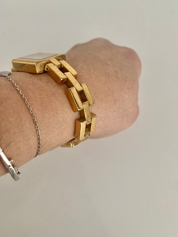 Chunky Gold Link Bracelet Wristwatch // Vintage L… - image 6