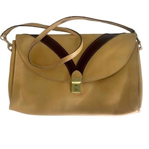 Bolso de mano grande de piel con correa para el hombro, estilo vintage de los años 70