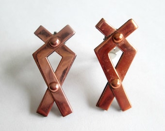 Modernist Copper Earrings Renoir Vintage 1960s