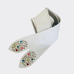 1980s Disco White Leather Studded Belt One Size Fits All Sash