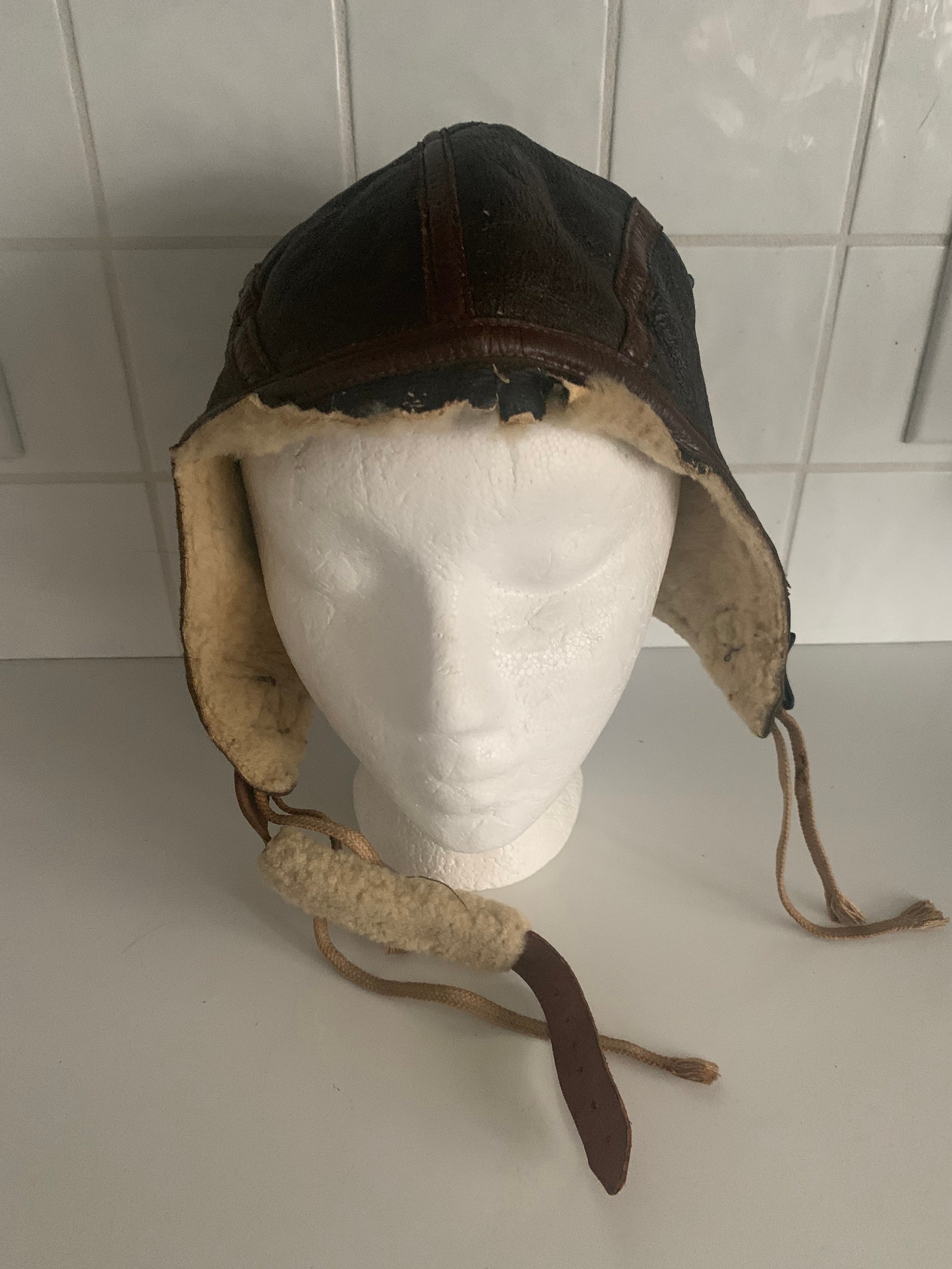 第二次世界大戦の革製フライトヘルメットキャップ // 空軍陸軍タイプ