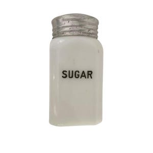 1940s Octagonal Milk Glass Sugar Shaker Vintage Kitchen Collectible Jar