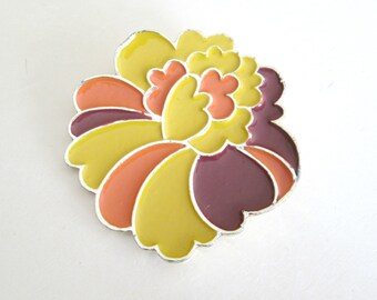 Vintage Enamel Brooch Signed Coro Peter Max Style 1960s 1970s Hippie Love