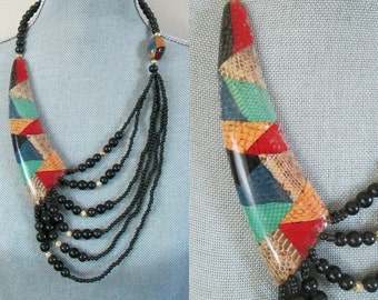 1980s Snakeskin Beaded Statement Necklace