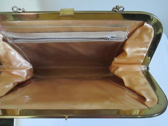 Vintage 1950s Gold Embroidered Handbag Clear Vinyl Covered Chain