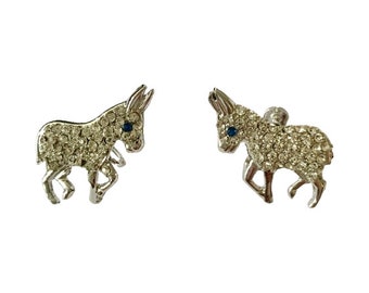 1960s Rhinestone Democrat Donkey Earrings // Mid Century Vintage Oleet Costume Jewelry