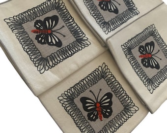 Linen Cotton Butterfly Placemat Napkins // Mid Century Kitchen Dining Fabric Decor