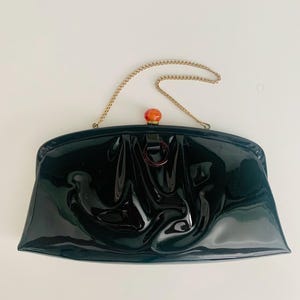 1960s Black Patent Clutch Convertible Chain