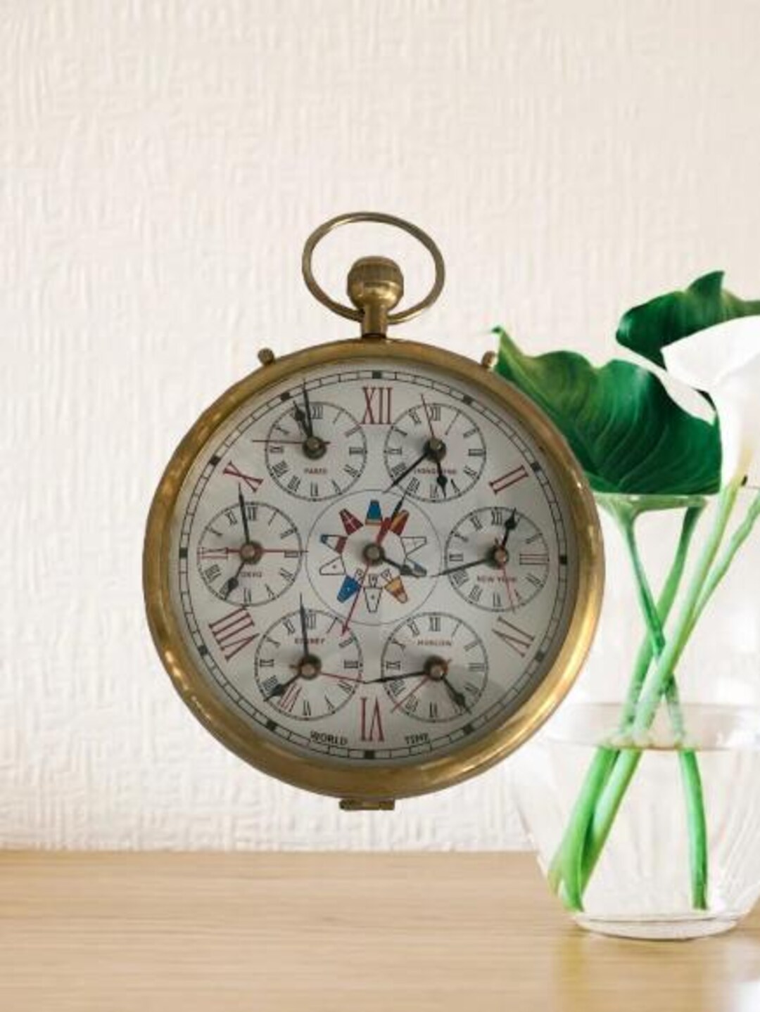 Brass World Time Hanging Clock Six Zones - Etsy