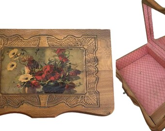 Caja de madera antigua con espejo // Cofre de almacenamiento de joyas de baratija decorativa