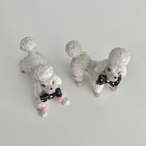 1950s White Spaghetti Ceramic Bowtie Poodles