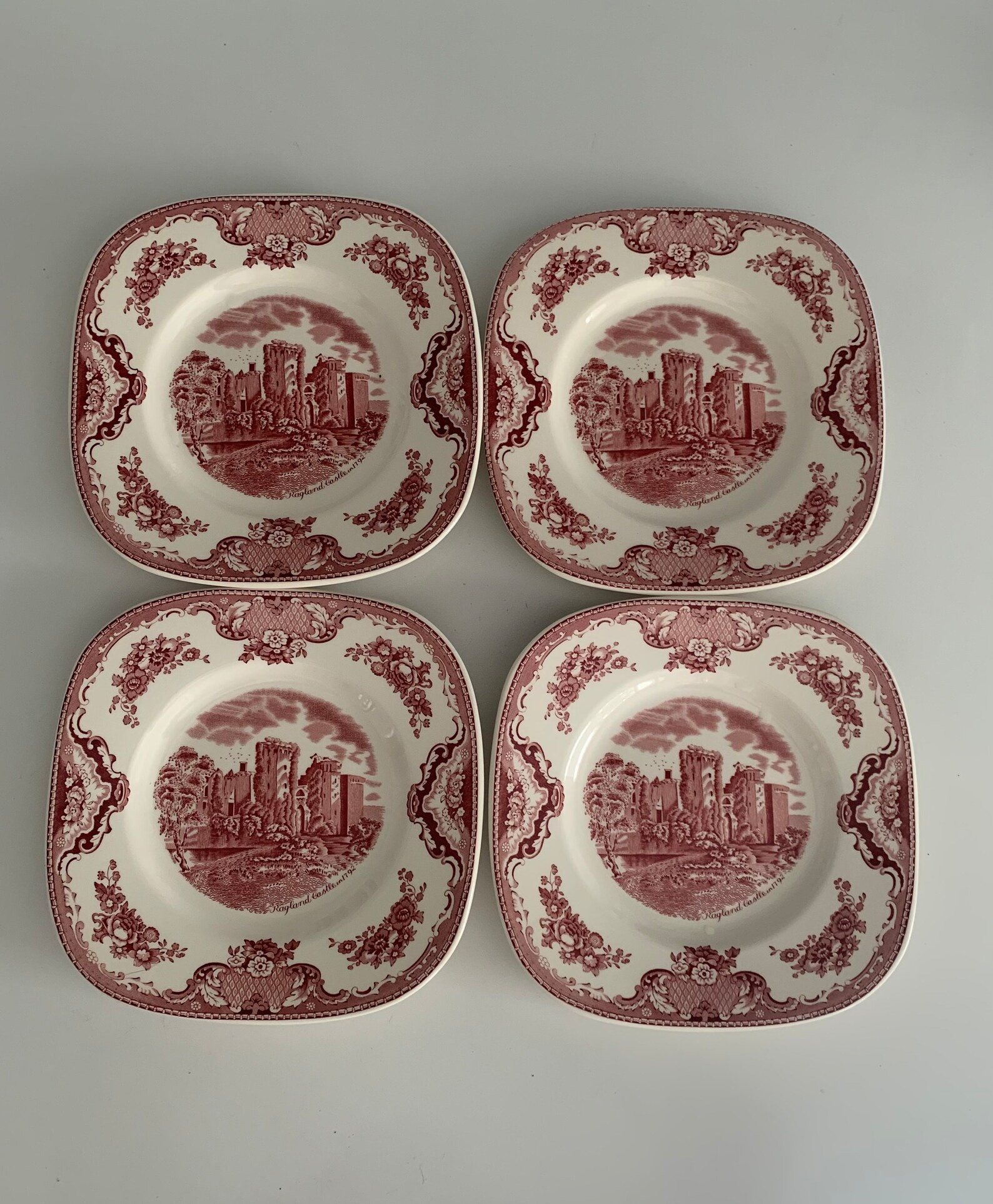 Johnson Bros Pink Transferware Plates Set of Four // Ragland Etsy