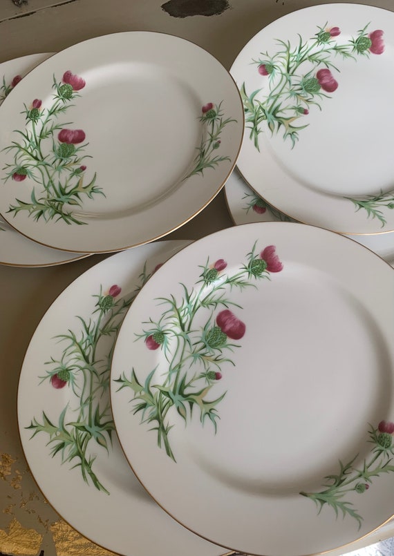 Craftsman China Thistle 9 Inch Plates // Gold Trimmed Berry and