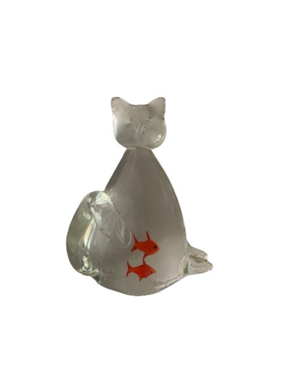 金魚を抱いた透明ガラスの猫 - Etsy 日本