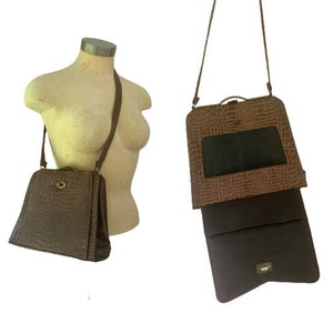 1940 Shoulder Strap Handbag // Brown Faux Reptile Bag