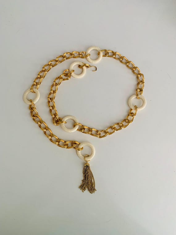 Lucite Rings Gold Chain Tassel Belt - image 1