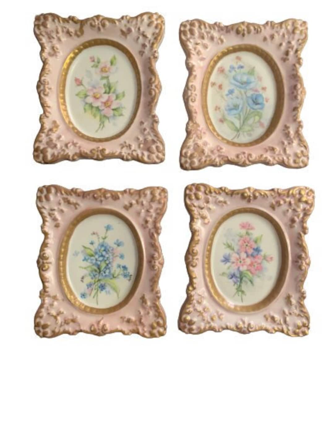 Flower Frame Collection Pink Porcelain Flower Frame Set // Hollywood Regency Floral - Etsy