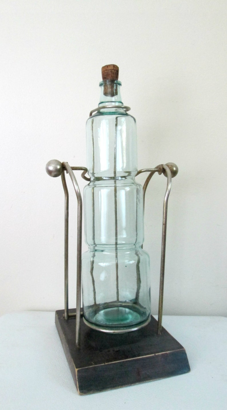 Swivel Glass Decanter Wooden Stand Vintage Barware Distillery Etsy