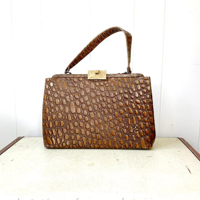 1950s 1960s Faux Crocodile Handbag // Vintage Mid Century Air Step