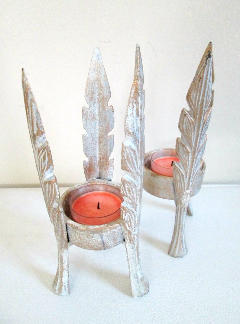 Candle Holder Set White Gold Antiqued Wrought Iron Tealight Etsy