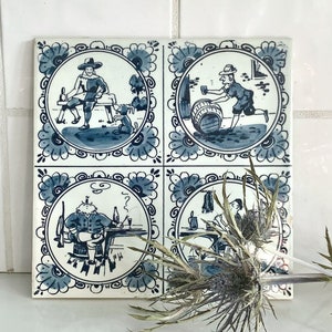 Belgium Delft 6 Inch Square Tile // Blue White Ceramic Trivet Wall Table Art