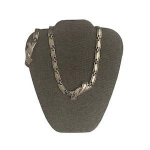 Coro Brushed Silver Necklace Bracelet Set // Vintage Mid Century Demi Parure