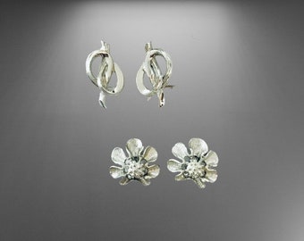 Coro Silvertone Clip On Earrings Two Pairs