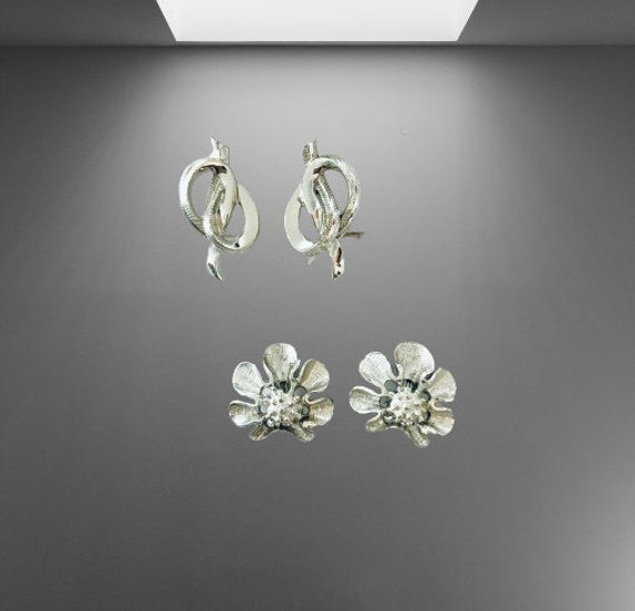 Coro Silvertone Clip On Earrings Two Pairs - image 1