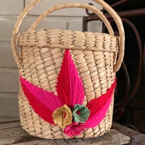 1950s Small Straw Round Handbag
