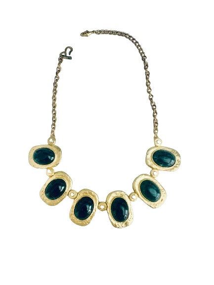 Kenneth J Lane Hammered Gold Emerald Necklace